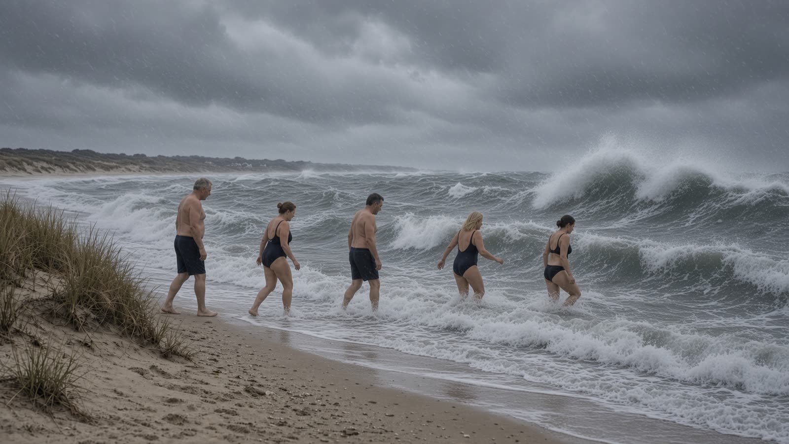 Zeeduik van Dirtbags & Mudbabes in een wilde Noordzee bij Bergen aan Zee, zonder wetsuit